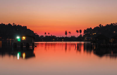 Scenic view of lake against sky during sunset