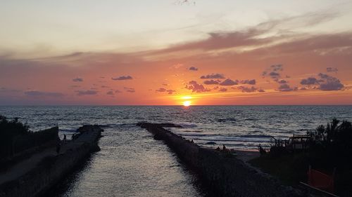 Scenic view of sea against sky during sunset