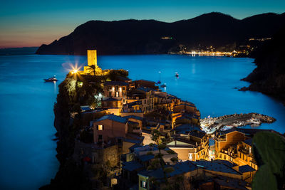 Scenic view of sea against sky at night