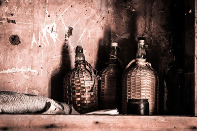 Close-up of wine bottles