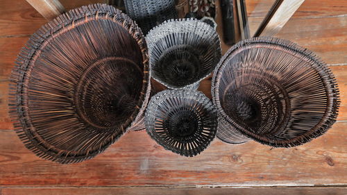 High angle view of wooden table