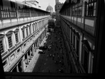 High angle view of street amidst buildings in city