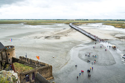 High angle view of people on land