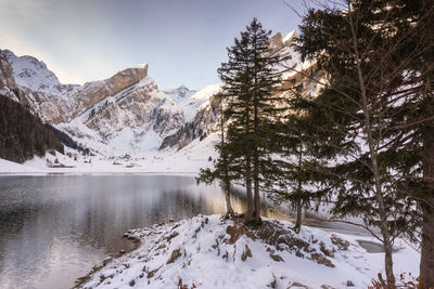 Scenic view of snow covered mountains against sky