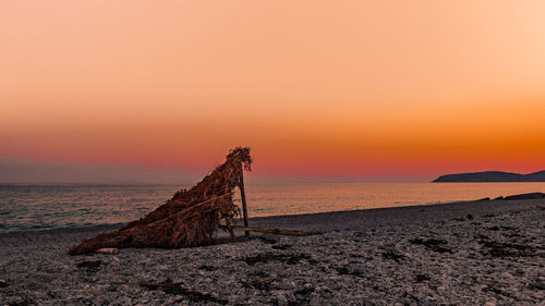 Scenic view of sea against orange sky