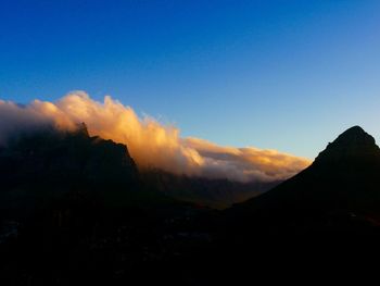 Scenic view of silhouette mountains against sky during sunset