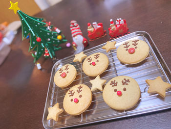 High angle view of cookies on table