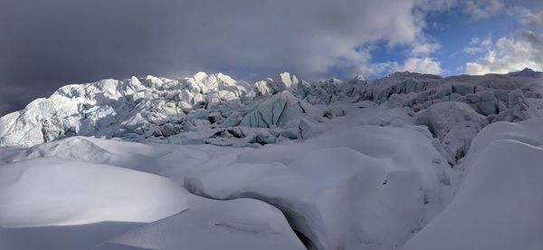 Scenic view of snowcapped mountains against sky