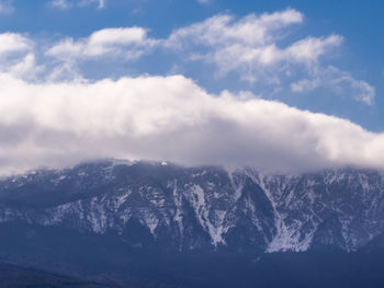 Scenic view of mountains against sky during winter
