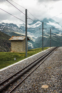 Railway in gornergrat mountains near zermatt, swiss alps. adventure in switzerland, europe.