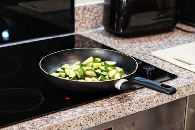 High angle view of vegetables in kitchen