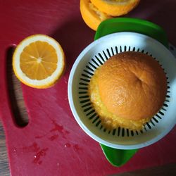 High angle view of orange on table