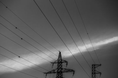 Low angle view of electricity pylon against sky