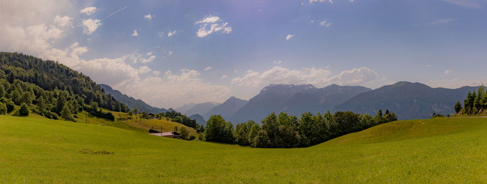 Panoramic view of landscape and mountains against sky