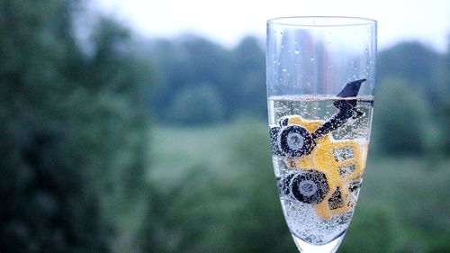 Close-up of drink on glass against blurred background