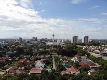 High angle view of buildings in city