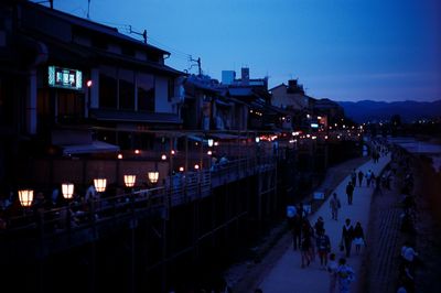 High angle view of people at night