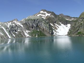 Scenic view of lake with mountains in background