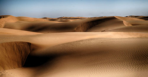 Sand dunes in desert against sky