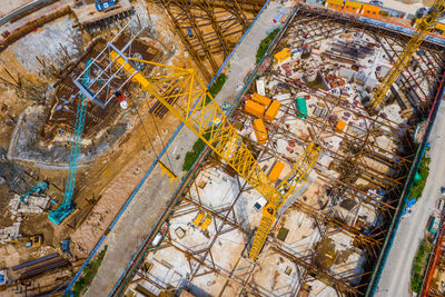 High angle view of fishing net on building