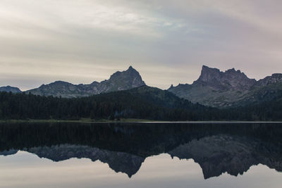 Reflection of mountain in lake against sky