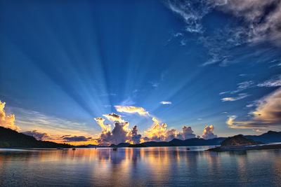 Scenic view of lake against sky during sunset