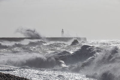 Scenic view of sea against clear sky