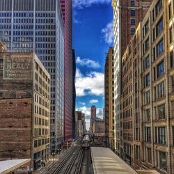 Modern buildings against sky in city