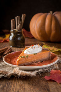 Close-up of pumpkin on table