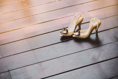 High angle view of shoes on floor