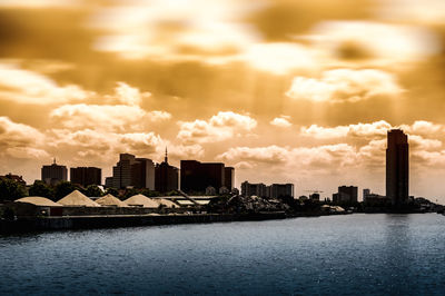 View of city at sunset