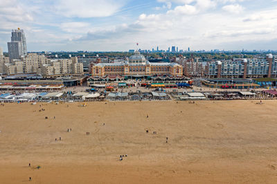 High angle view of buildings against sky