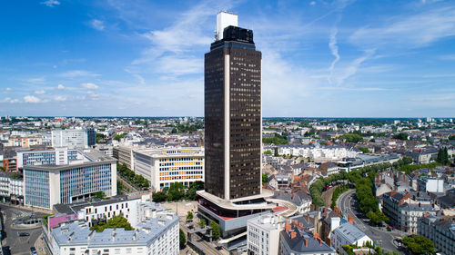 High angle view of cityscape against sky