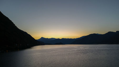 Scenic view of sea against clear sky during sunset