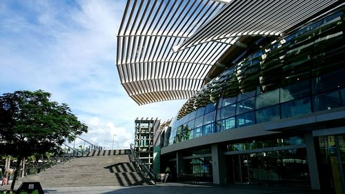 Low angle view of modern building against clear sky