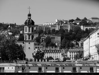 Scenic view of cityscape against clear sky