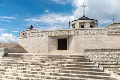 Low angle view of church against cloudy sky