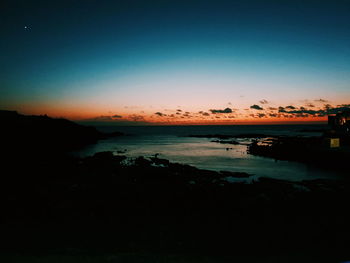 Scenic view of sea against clear sky at sunset