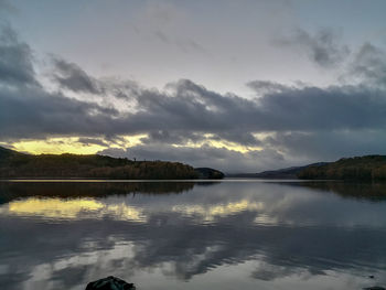 Scenic view of lake against sky during sunset