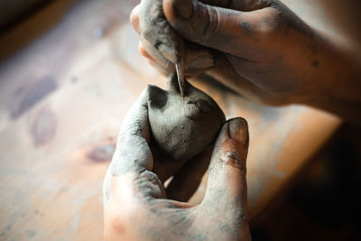 High angle view of man working