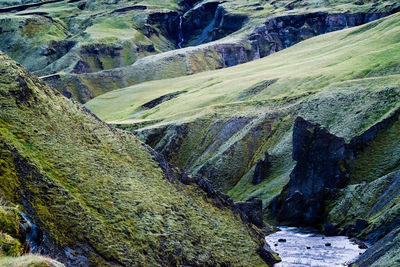 Scenic view of river flowing through mountain