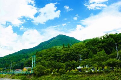 Scenic view of mountains against cloudy sky