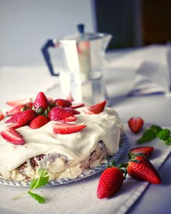 Close-up of strawberries in plate