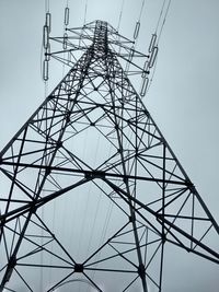 Low angle view of electricity pylon against clear sky