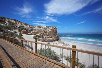 Scenic view of sea against blue sky