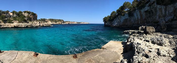 Scenic view of sea against clear sky