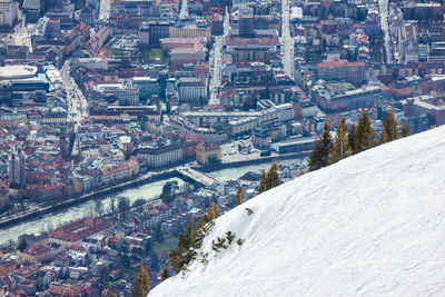 High angle view of city during winter