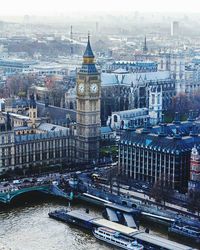 High angle view of buildings in city