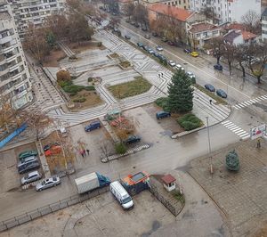 High angle view of cars on street in city