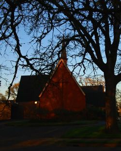 Low angle view of silhouette tree on field against sky at dusk